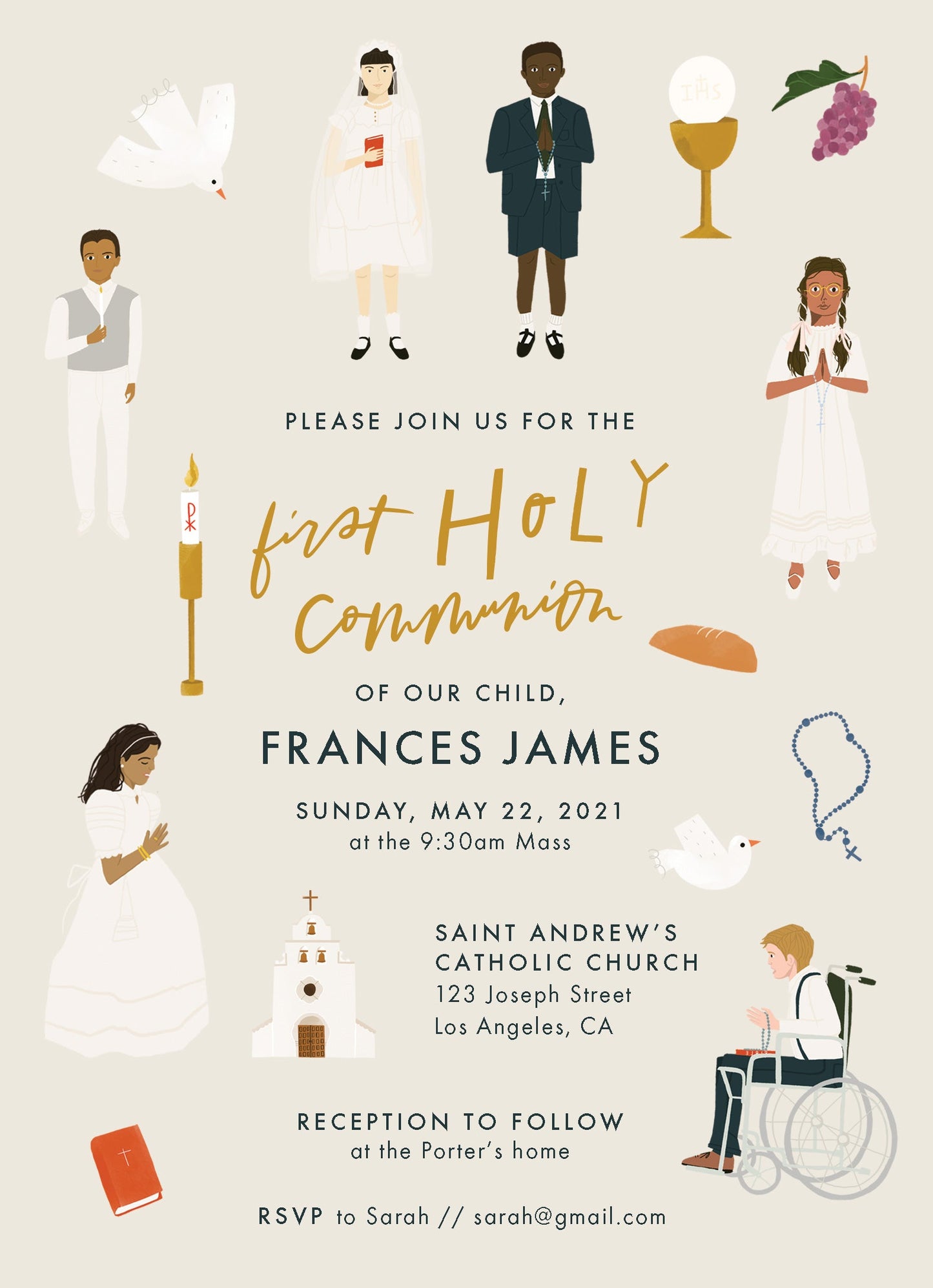 alt="First Communion Editable Invitation Download"